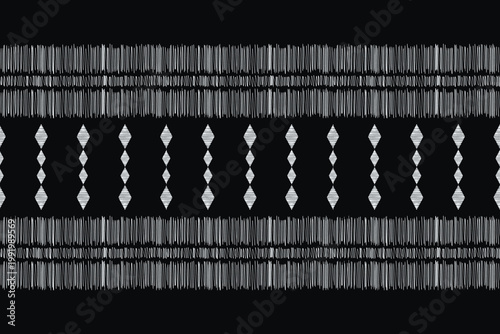 Ikat pattern of black background color ethnic embroidery motif with fabric,traditional,tribal.