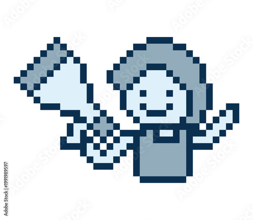 Cartoon cute megaphone and man shout announce speaker with information,8bit,declare,voice.