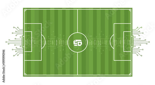 Soccer field with white lines and goals.