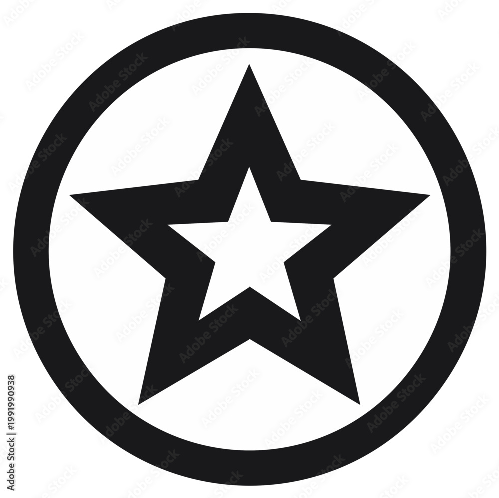 Fototapeta premium Bold Star Symbol Encased in a Circle Simple Icon of a Five Pointed Star inside Round Frame Modern Badge Design Black on White