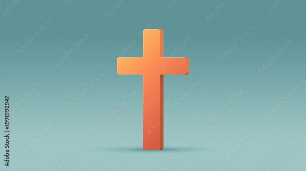 Obraz premium Modern Orange 3D Cross Symbol Centered on a Teal Gradient Background for Faith and Hope