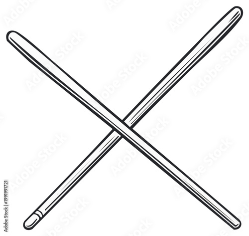 Crossed Chopsticks Line Art, Asian Food Cutlery, Oriental Dining Utensils, Vector Illustration