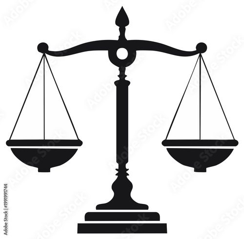 Silhouette illustration of a classic justice scale, representing law and balance.
