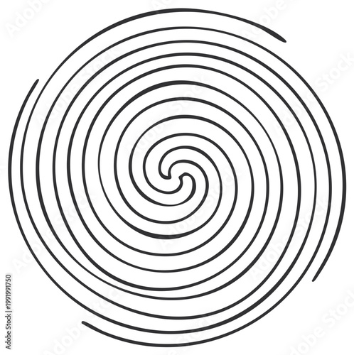 Black ink hand drawn spiral on white background simple abstract design