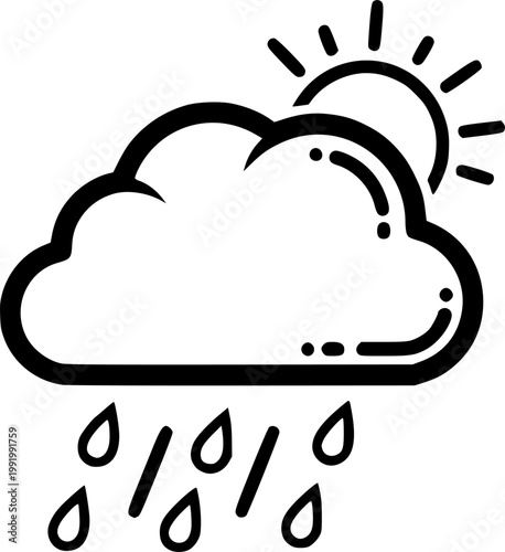 Weather forecast and meteorology symbol for rainy cloud storm and autumn season precipitation featuring a simple black line art water droplets pictogram – Black Vector Illustration