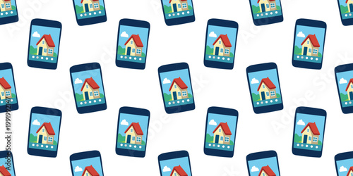 Seamless pattern house smartphone screen mobile home app interface design