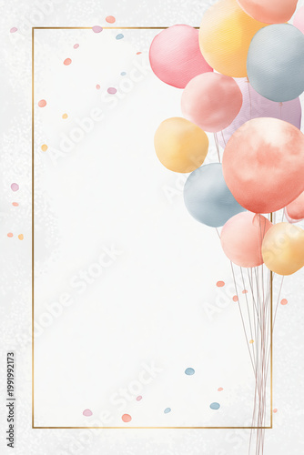Cute Balloons with Blank Frame Birthday Invitation Template