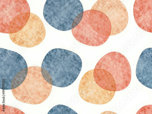 Abstract overlapping circles with textured effect in coral and blue hues