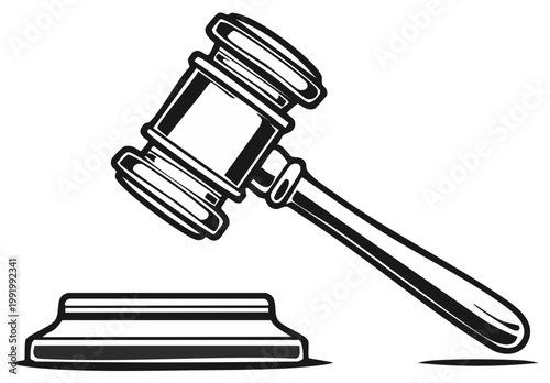 Judicial gavel striking a sounding block in a courtroom symbol of law and justice