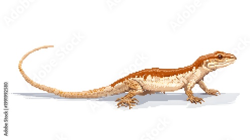 Orange Bearded Dragon Lizard Pixel Art Illustration on White Background