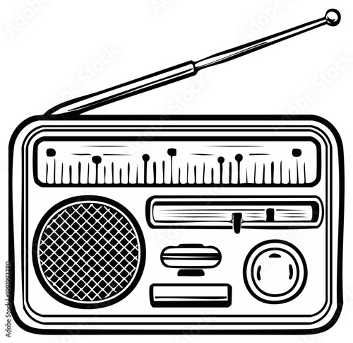 Vintage Portable Radio with Extendable Antenna and Tuning Knobs