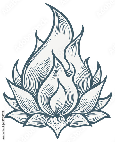 Sacred lotus flower with vibrant flame symbol spiritual energy and enlightenment