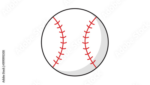 Modern Flat Baseball Vector Icon Illustration with Editable Stroke. Clean Minimalist Round Ball with Red Curved Stitching for Sports Design, Athletics, and Team Games. Scalable Graphic Element.