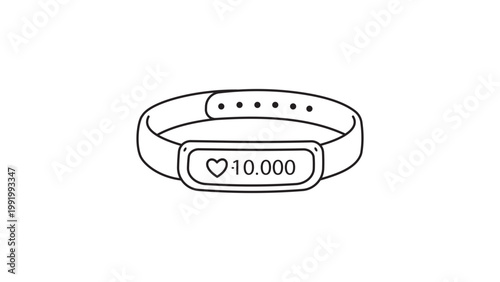 Fitness Tracker and Smartwatch with Heart Rate and 10,000 Step Counter Display, Minimalist Black Line Vector Icon Illustration with Editable Stroke on White Background for Health and Activity Apps.