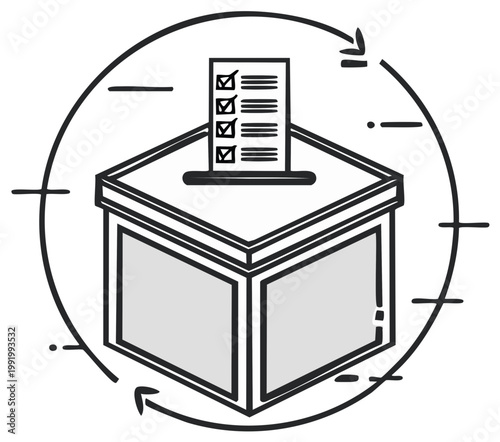 Voting box with ballot paper inside in a circular design