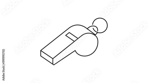 Minimalist Whistle Vector Icon with Editable Stroke. Clean black line illustration of a coach or referee whistle on a white background. Perfect for sports, training, and competition designs.