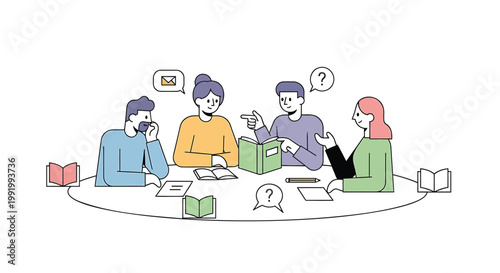 Business team meeting, people discussion, office collaboration, teamwork concept, flat design vector illustration