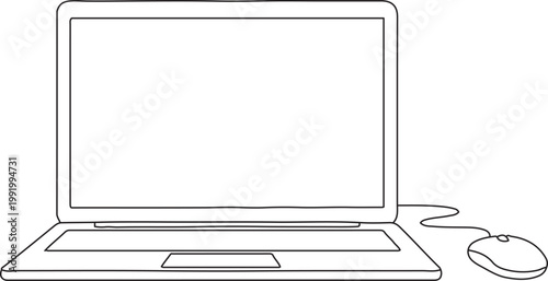 Minimalist line of a laptop computer on a flat surface technology device