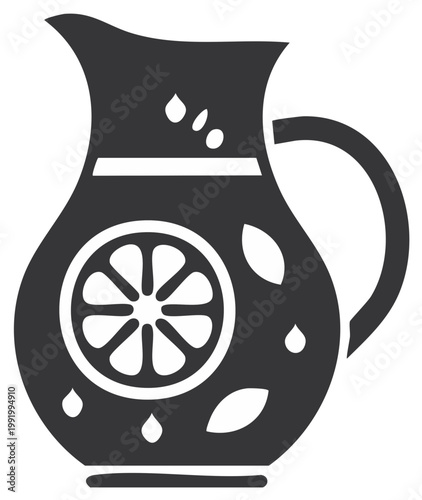 Glyph icon of a pitcher of fresh lemonade with a lemon slice and mint leaves