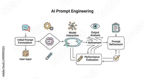 Diagram illustrating the process of AI prompt engineering with key steps and interactions.