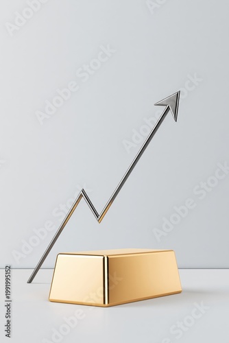 Gold Bar with an Upward Rising Silver Arrow Symbolizing Financial Growth and Market Success