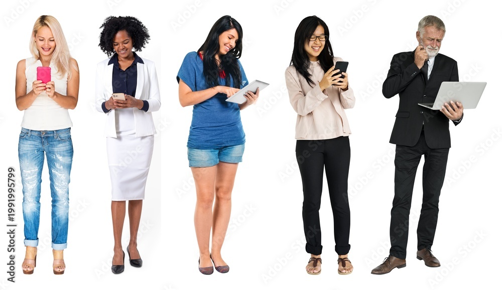 Obraz premium Diverse people using technology element set