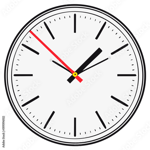 Simple Analog Clock Face with Red Second Hand and Black Hour and Minute Hands
