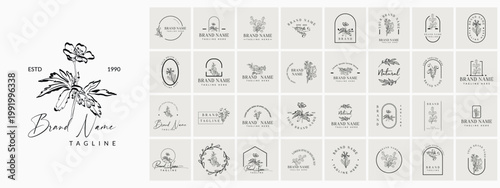 Floral Logo Templates Collection, Botanical Minimal Branding Set, Elegant Nature Logo Bundle for Beauty and Boutique Brands