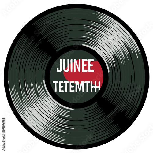 Retro vinyl record with text overlay, abstract music graphic design.