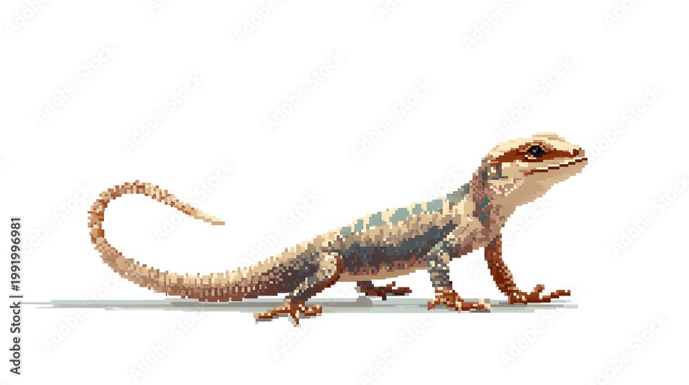 Fototapeta premium Orange Bearded Dragon Lizard Pixel Art Illustration on White Background