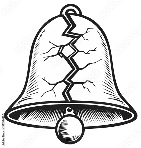 Broken Bell Illustration Isolated on White Background Symbolizing Failure and Crisis