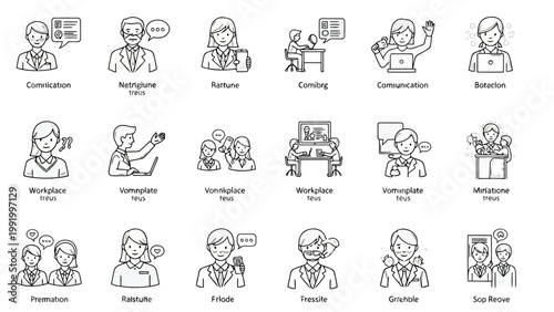 Illustrations of various professions and activities in a simple cartoon style