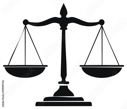 Black Silhouette of Antique Balance Scales of Justice Symbol