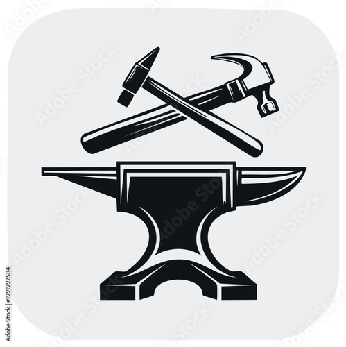 Vintage blacksmith symbol with anvil and two crossed hammers vector illustration