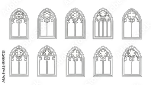 Historical architectural window designs showcasing ornate gothic and renaissance styles
