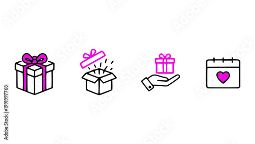 Icons with presents, surprise boxes, and festive elements.