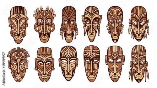 Traditional african mask collection showcasing diverse cultural artistry