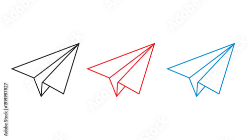 Modern graphic design featuring black, red, and blue line art paper planes, perfect for digital communication and travel concepts.