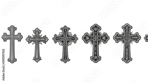 Historical evolution of ornate crucifix designs from simple to elaborate forms