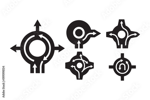 Circular directional arrows and parking symbols in minimalist black set circular arrows directional parking symbols