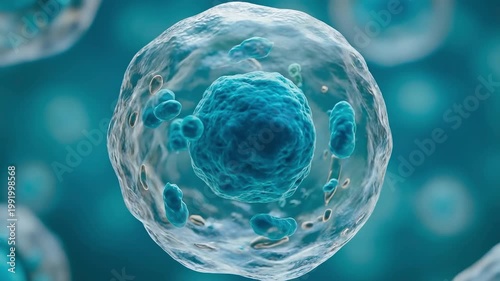 Microscopic view of a biological cell, suitable for medical presentation, biology education, scientific research, health documentary, and biotechnology.