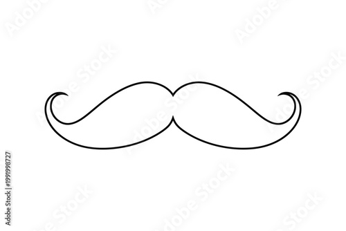 Simple black and white illustration of a classic handlebar mustache