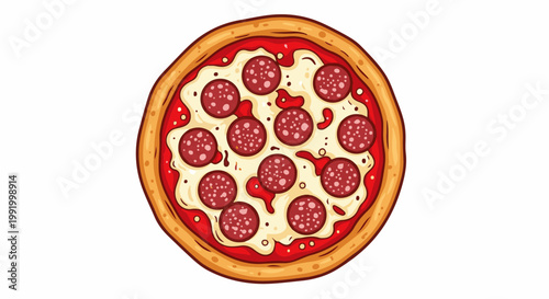 A delicious, round pepperoni pizza with a golden-brown crust, melted cheese, and red sauce