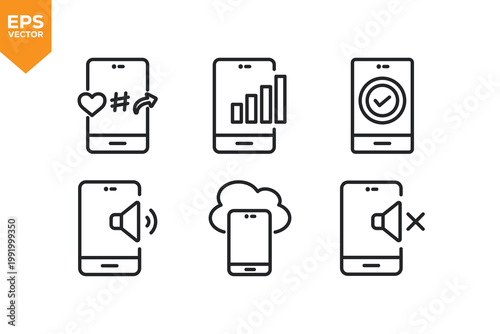 Set of line icons related to Phone, Technology, Telephone, E-Learning. Vector illustration.