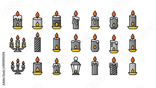 A collection of stylized icons featuring candles and nautical elements in a minimalist design