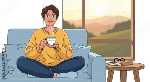 Person sitting on couch takes a moment for Mental Health Awareness Month