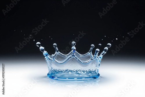 Water splash creates droplets in the air during a moment of impact on a smooth surface