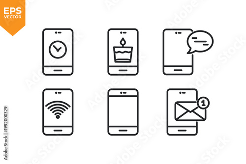 Set of line icons related to Phone, Technology, Telephone, E-Learning. Vector illustration.