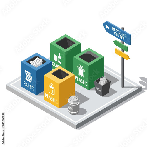 Recycling bins on a platform.