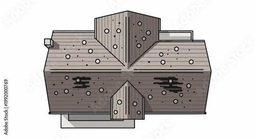 A detailed, stylized top-down view of a wooden roof with visible shingles and circular elements